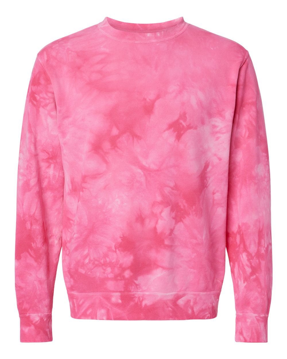 Independent Trading Company 9oz. Unisex Midweight Tie Dye Crew in Pink — front view