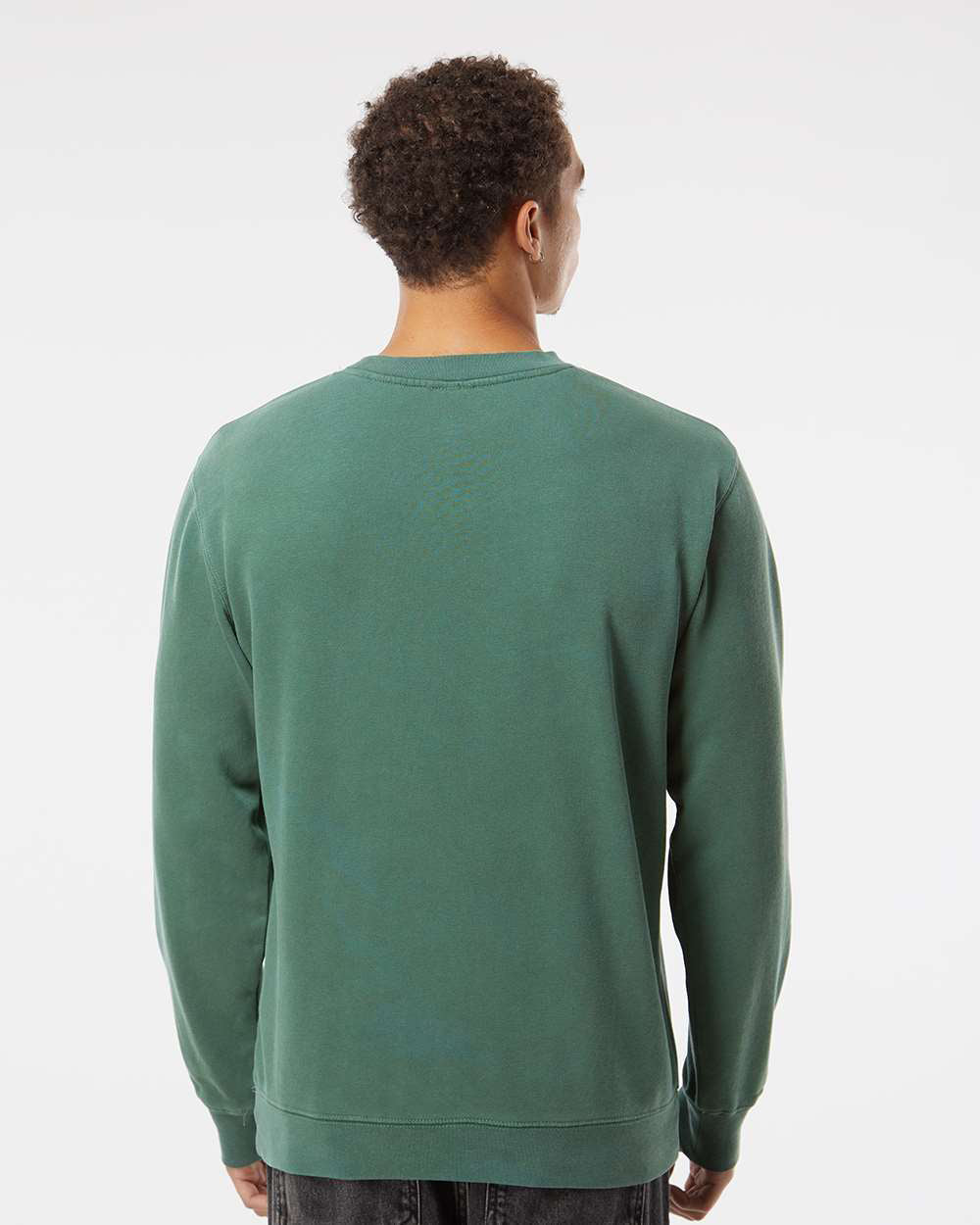 Independent Trading Company 9oz. Unisex Midweight Pigment Dye Crew in Green — back view (2)