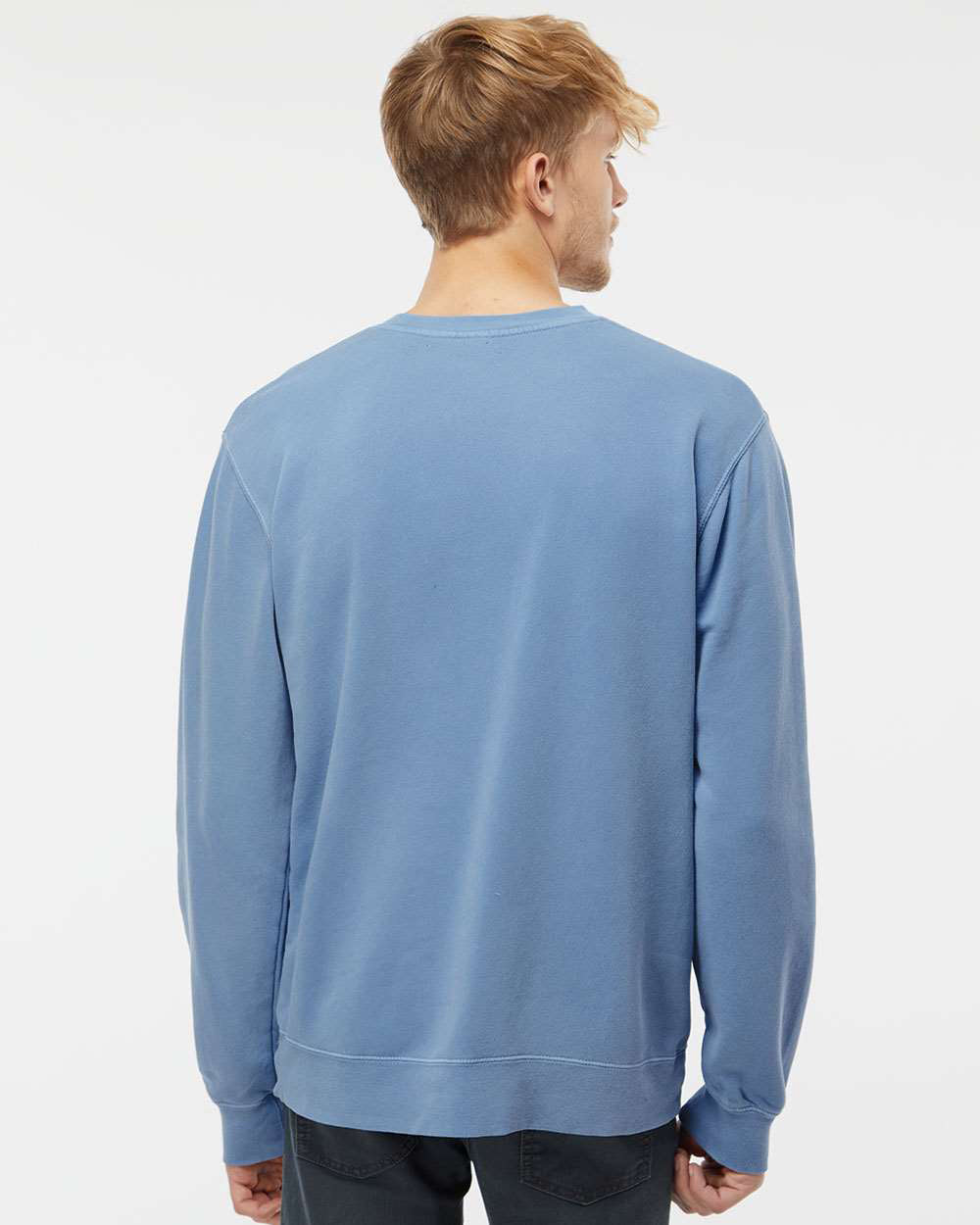 Independent Trading Company 9oz. Unisex Midweight Pigment Dye Crew in Blue — back view (2)