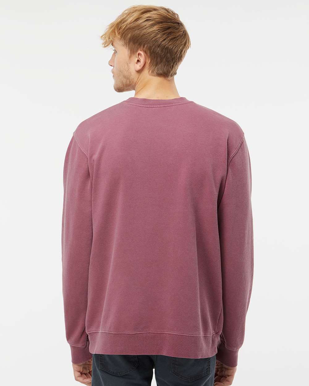 Independent Trading Company 9oz. Unisex Midweight Pigment Dye Crew in Maroon — back view (2)
