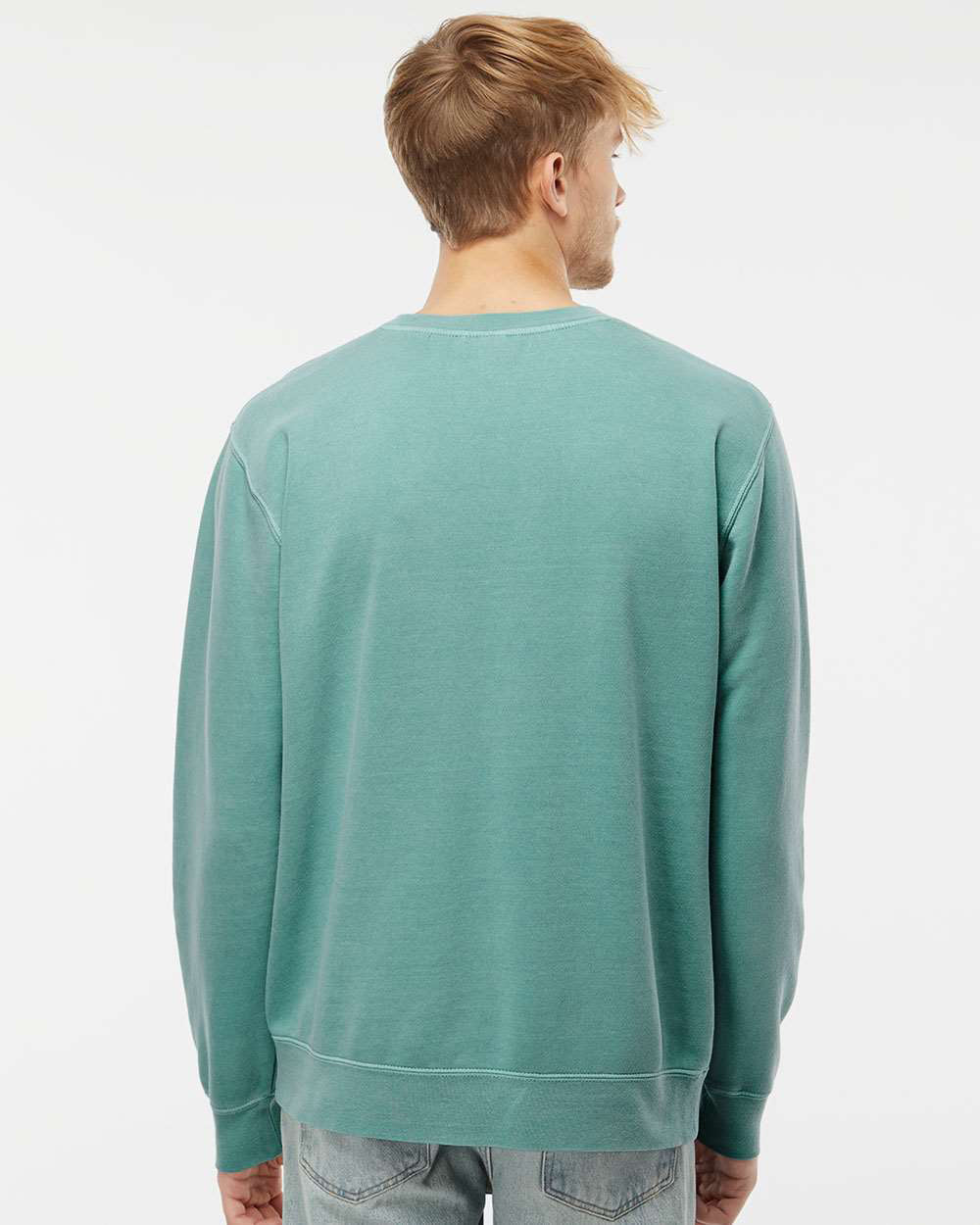 Independent Trading Company 9oz. Unisex Midweight Pigment Dye Crew in Mint — back view (2)