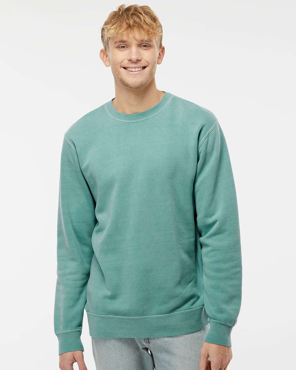 Independent Trading Company 9oz. Unisex Midweight Pigment Dye Crew in Mint — front view (2)