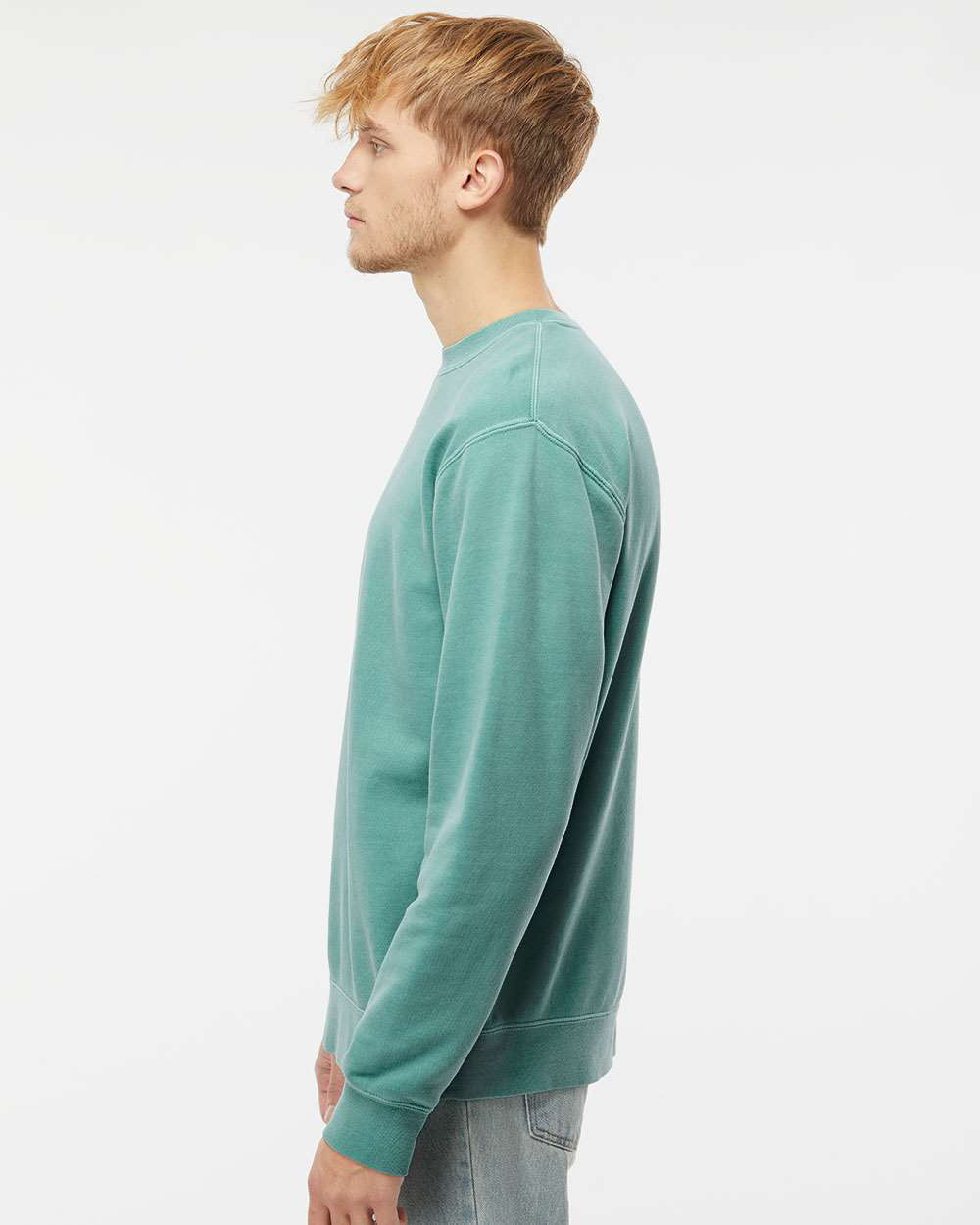 Independent Trading Company 9oz. Unisex Midweight Pigment Dye Crew in Mint — side view (2)