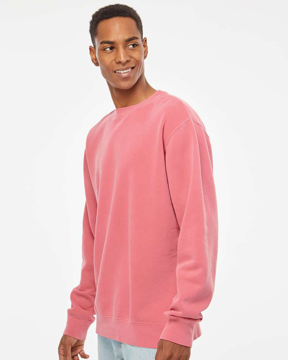 Independent Trading Company 9oz. Unisex Midweight Pigment Dye Crew in Pink — side view (2)
