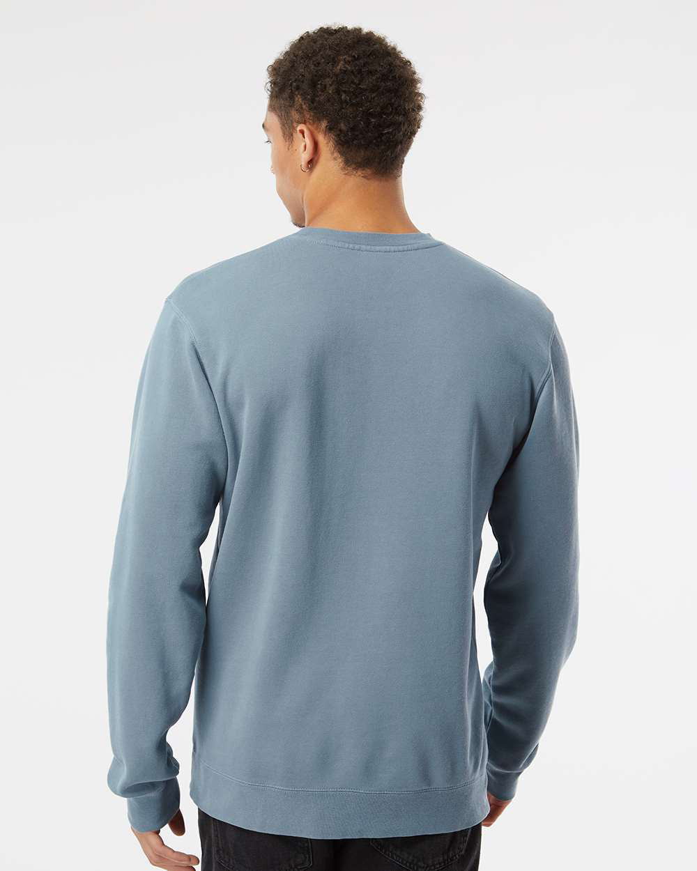 Independent Trading Company 9oz. Unisex Midweight Pigment Dye Crew in Slate Blue — back view