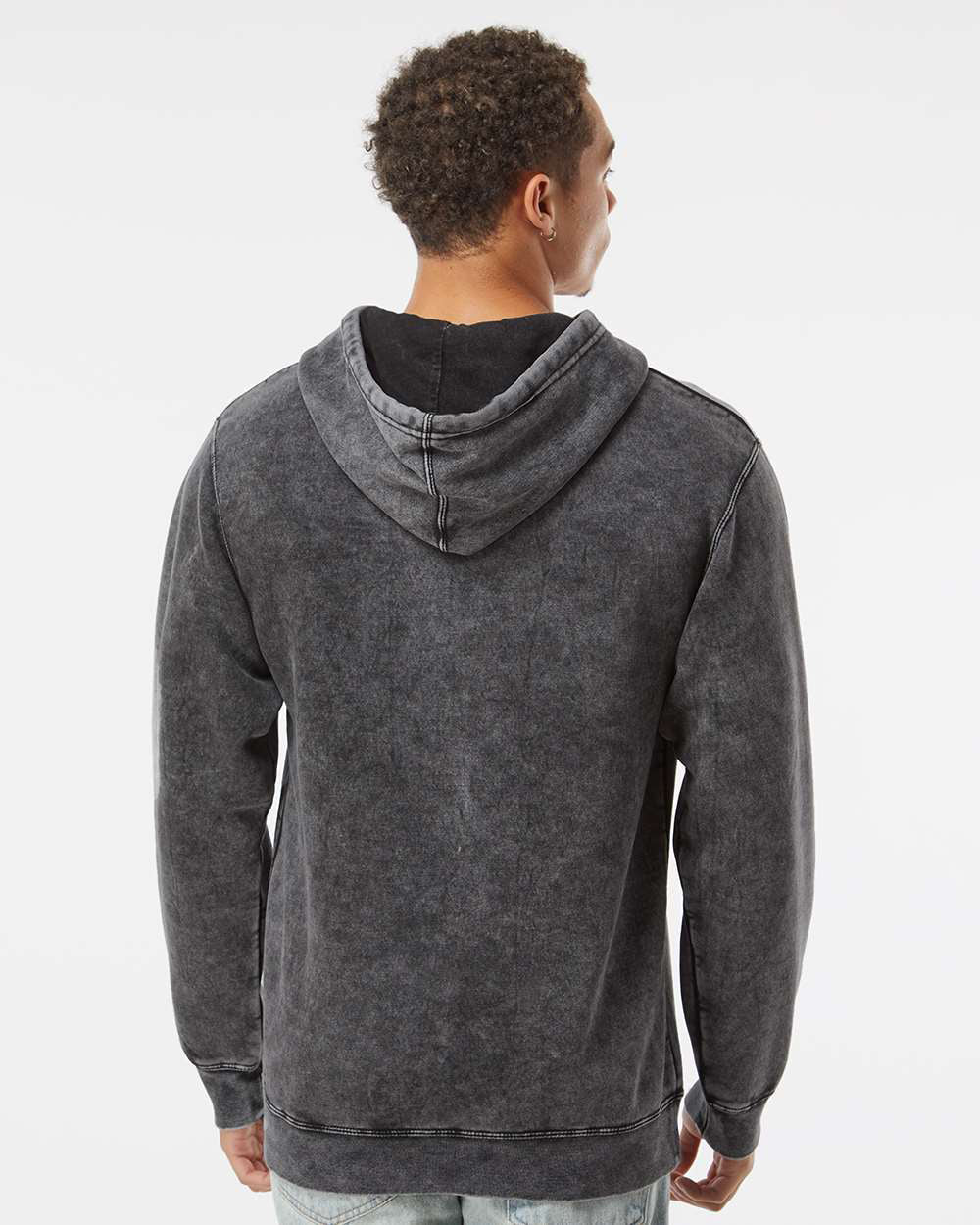 Independent Trading Company 9oz. Unisex Midweight Mineral Wash Pullover Hood in Black — back view