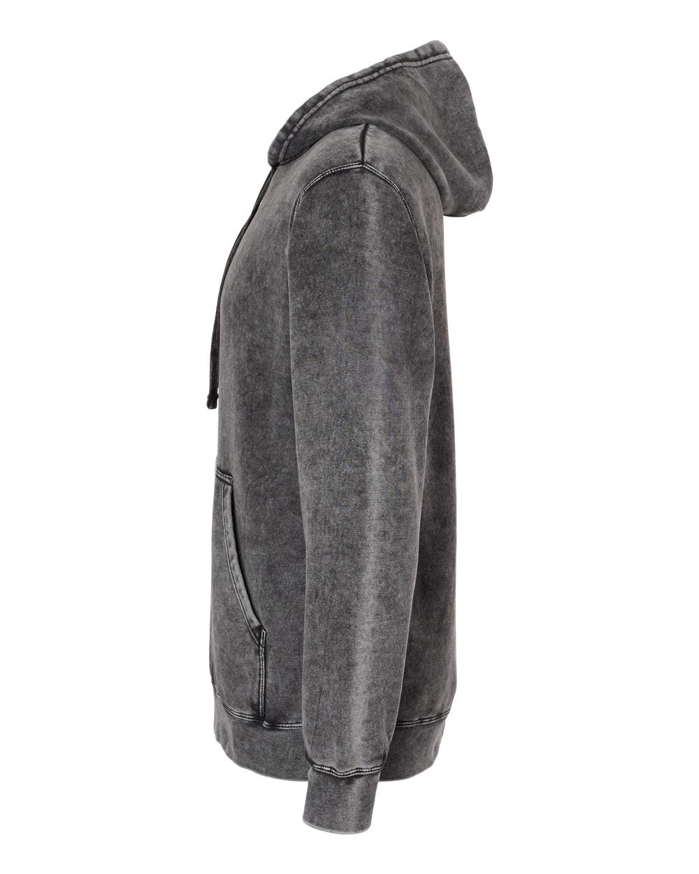 Independent Trading Company 9oz. Unisex Midweight Mineral Wash Pullover Hood in Black — side view (2)