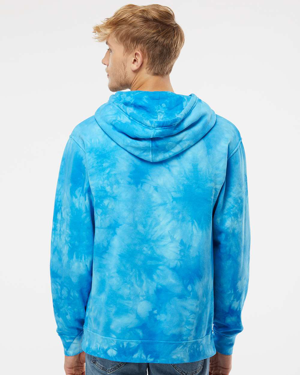 Independent Trading Company 9oz. Unisex Midweight Tie Dye Pullover Hood in Aqua Blue — back view