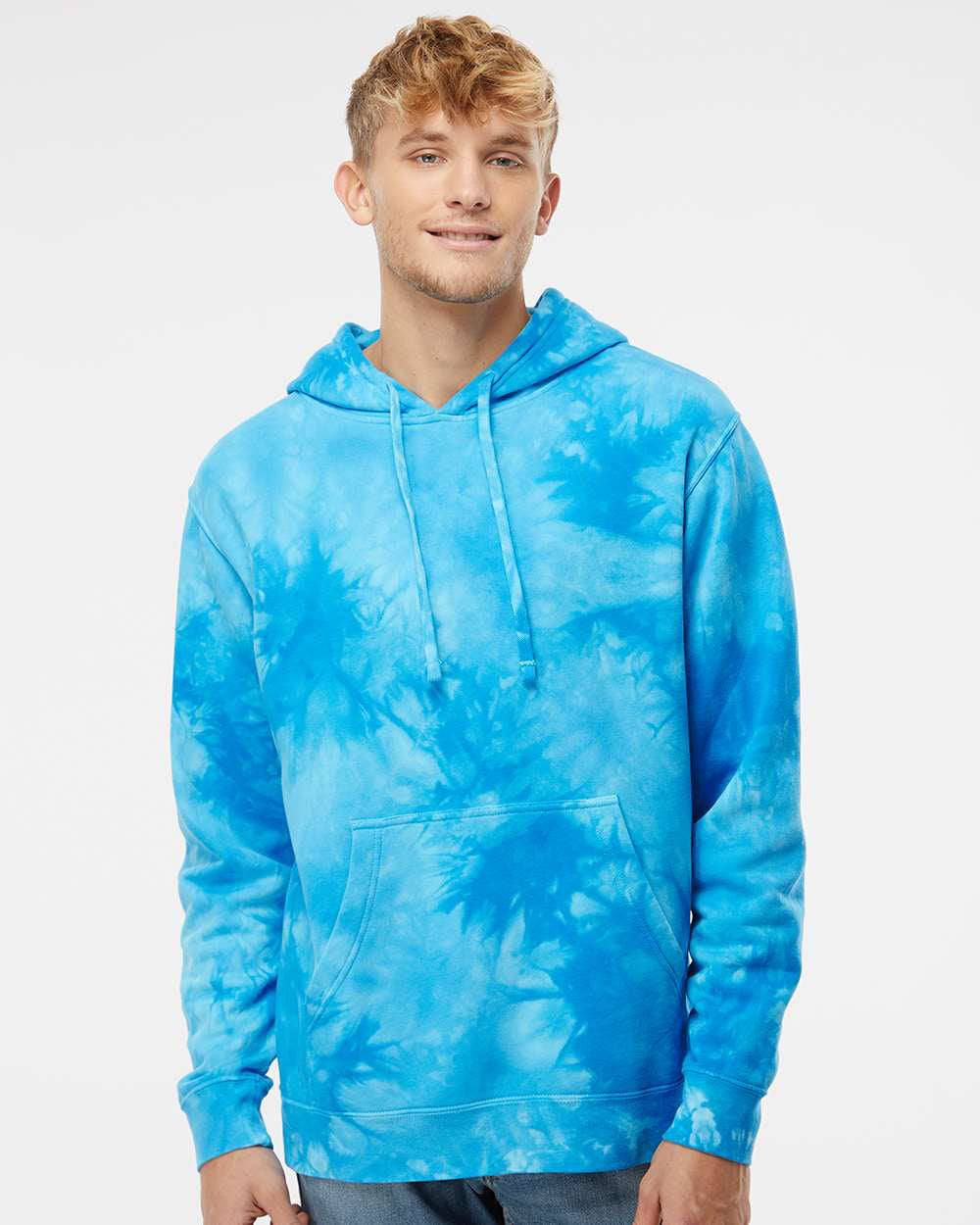 Independent Trading Company 9oz. Unisex Midweight Tie Dye Pullover Hood in Aqua Blue — front view (2)