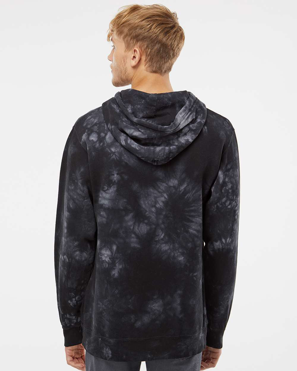 Independent Trading Company 9oz. Unisex Midweight Tie Dye Pullover Hood in Black — back view (2)