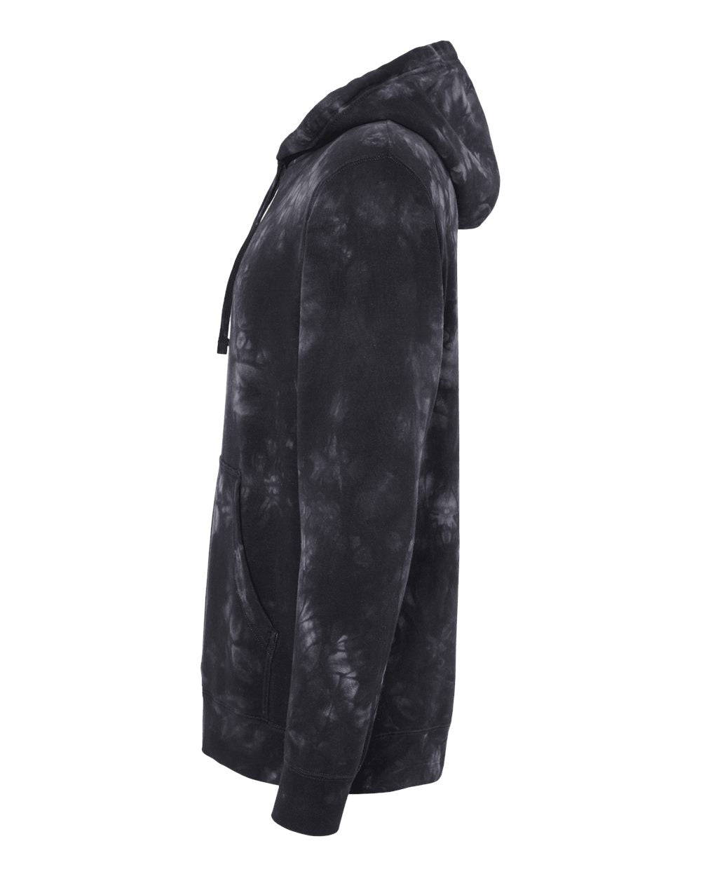 Independent Trading Company 9oz. Unisex Midweight Tie Dye Pullover Hood in Black — side view