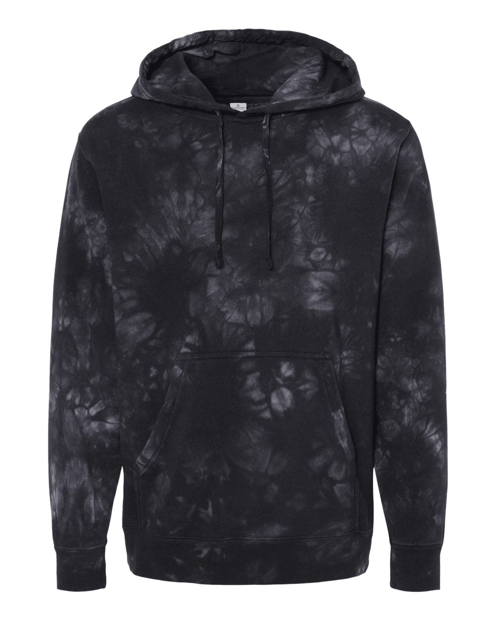 Independent Trading Company 9oz. Unisex Midweight Tie Dye Pullover Hood in Black — front view