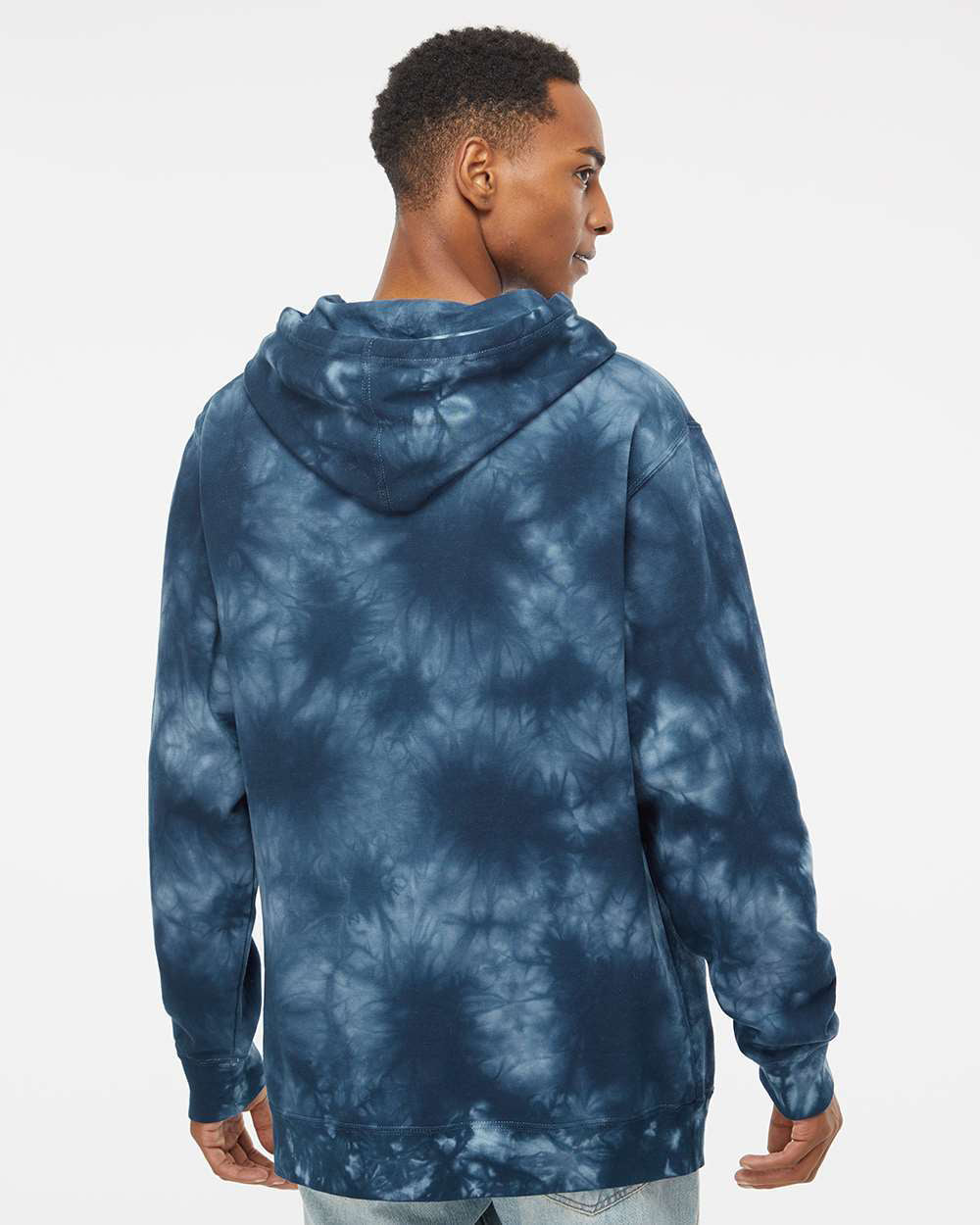 Independent Trading Company 9oz. Unisex Midweight Tie Dye Pullover Hood in Navy — back view (2)