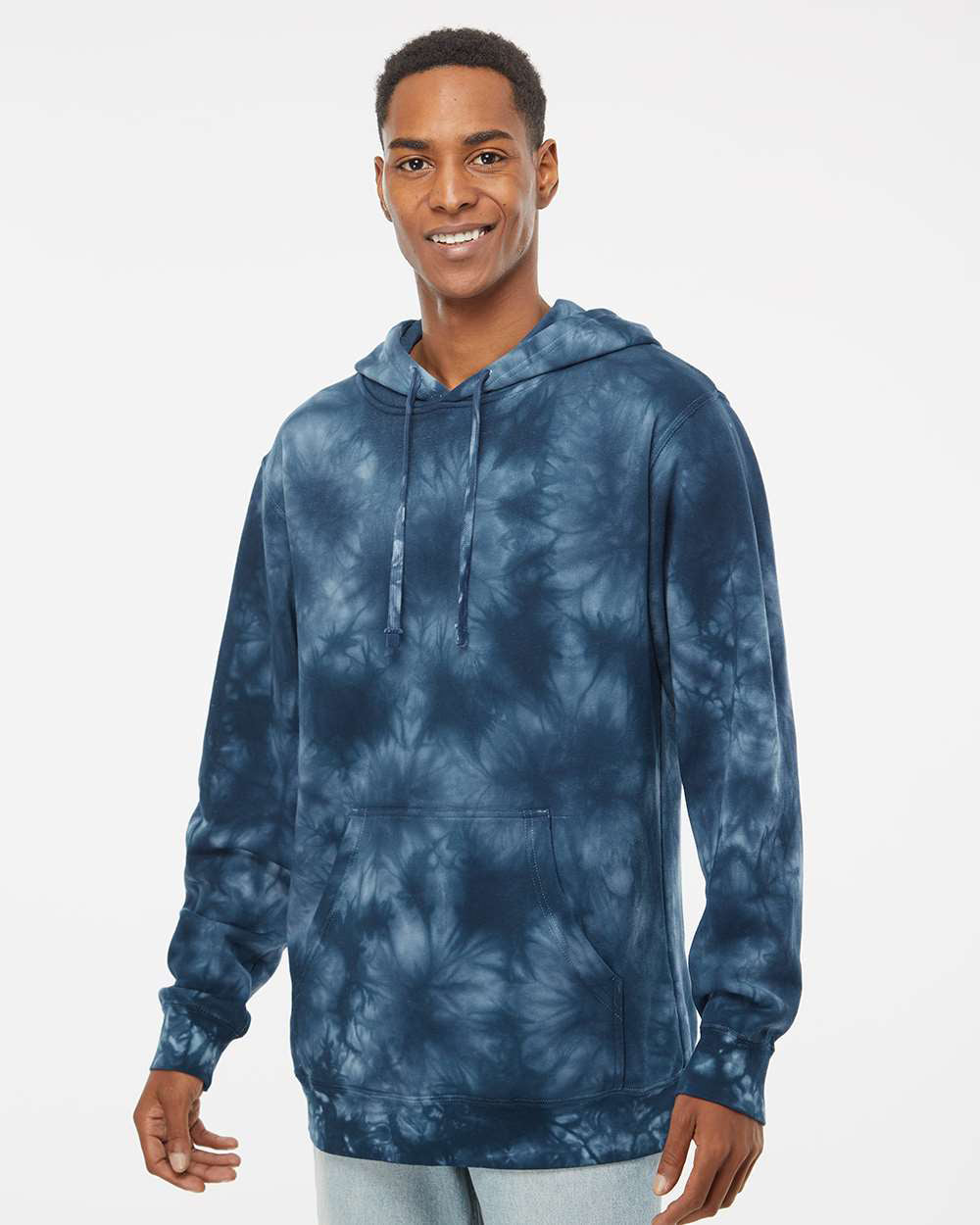 Independent Trading Company 9oz. Unisex Midweight Tie Dye Pullover Hood in Navy — front view (2)