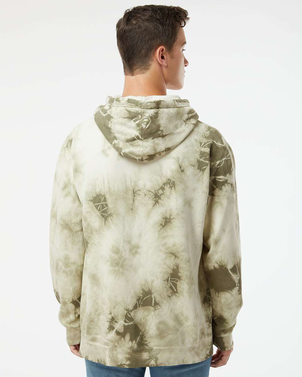 Independent Trading Company 9oz. Unisex Midweight Tie Dye Pullover Hood in Olive — back view (2)