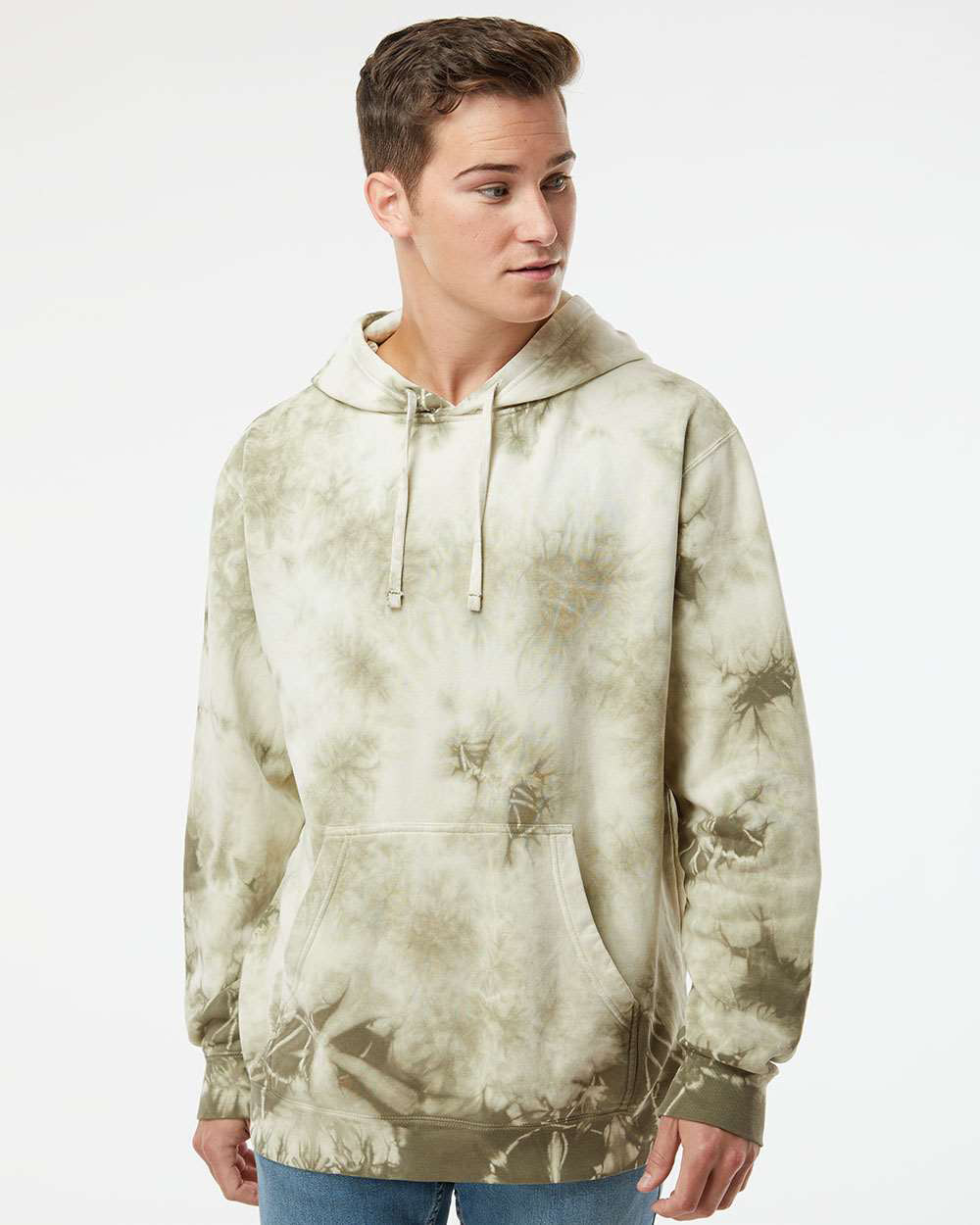 Independent Trading Company 9oz. Unisex Midweight Tie Dye Pullover Hood in Olive — front view (2)