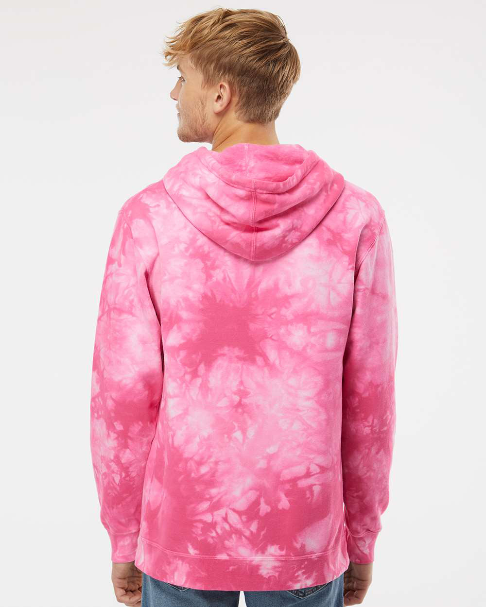 Independent Trading Company 9oz. Unisex Midweight Tie Dye Pullover Hood in Pink — back view (4)