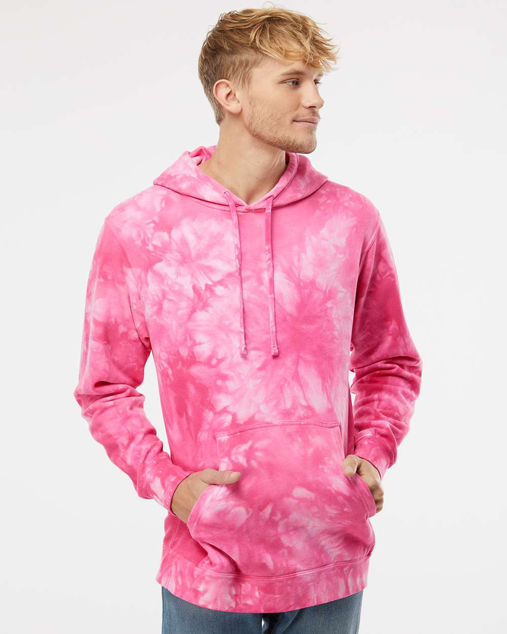 Independent Trading Company 9oz. Unisex Midweight Tie Dye Pullover Hood in Pink — front view (4)