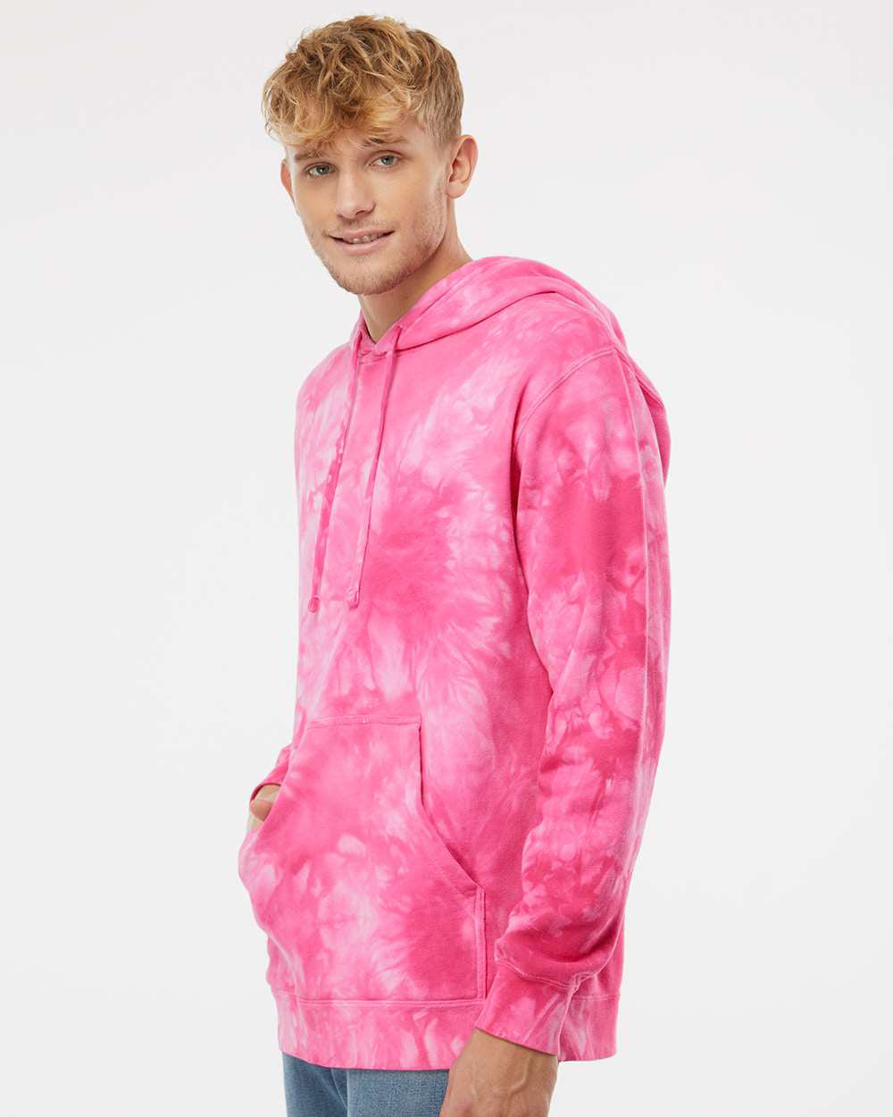 Independent Trading Company 9oz. Unisex Midweight Tie Dye Pullover Hood in Pink — side view (4)