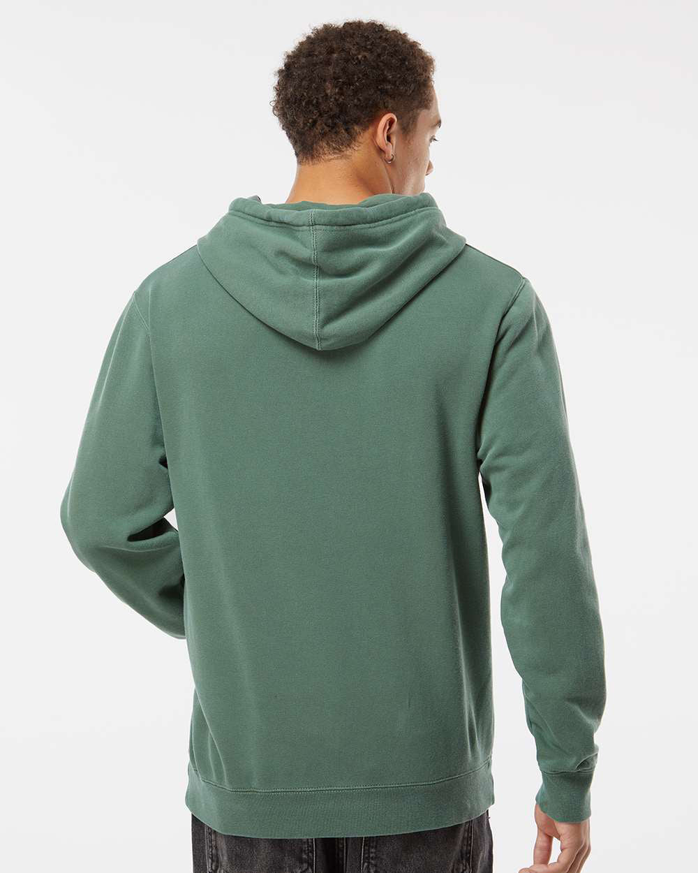 Independent Trading Company 9oz. Unisex Midweight Pigment Dye Pullover Hood in Green — back view (2)