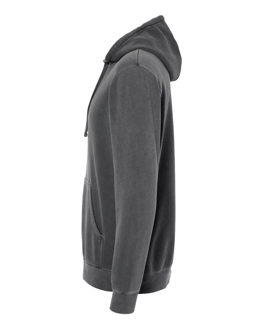 Independent Trading Company 9oz. Unisex Midweight Pigment Dye Pullover Hood in Black — side view