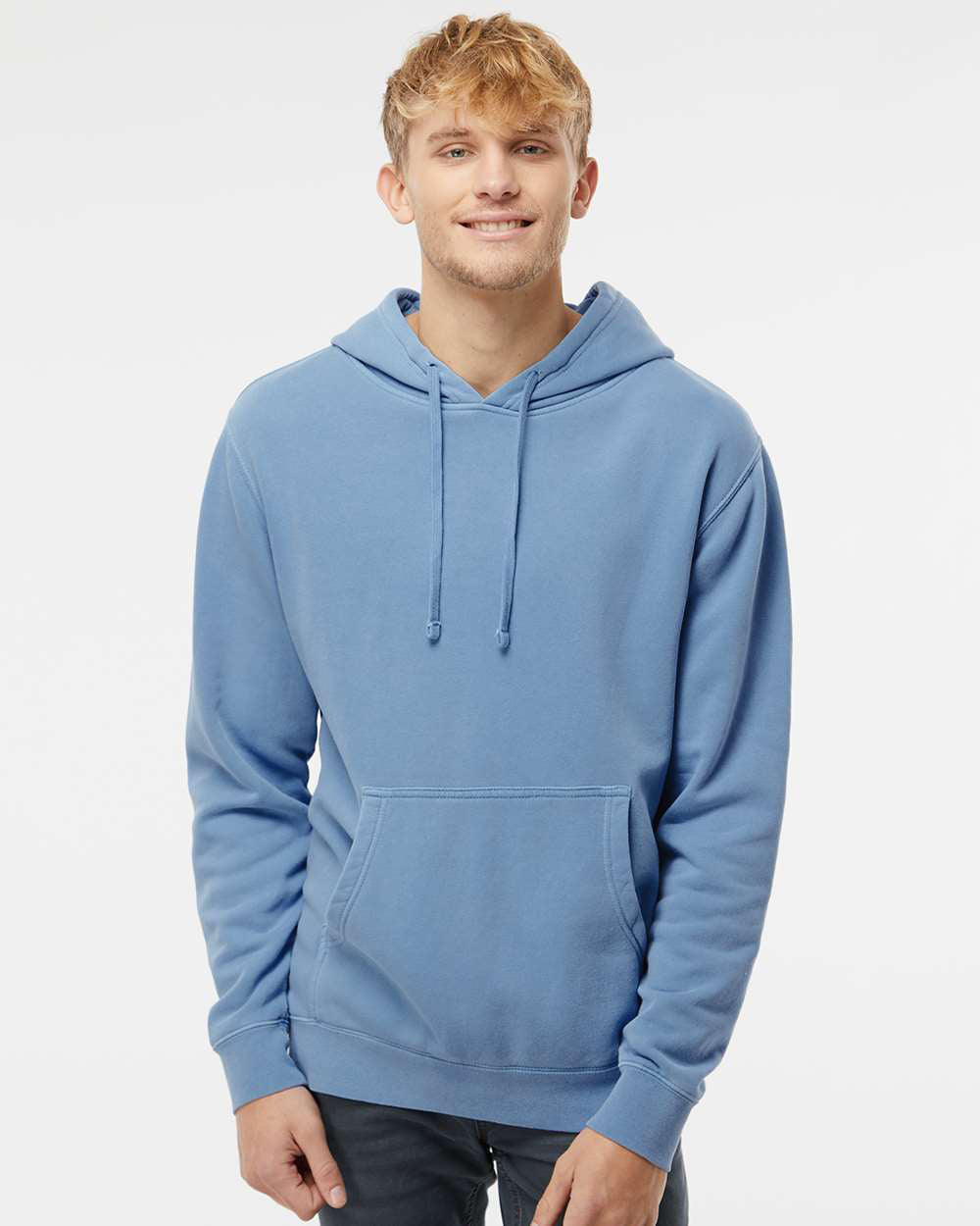 Independent Trading Company 9oz. Unisex Midweight Pigment Dye Pullover Hood in Blue — front view (2)