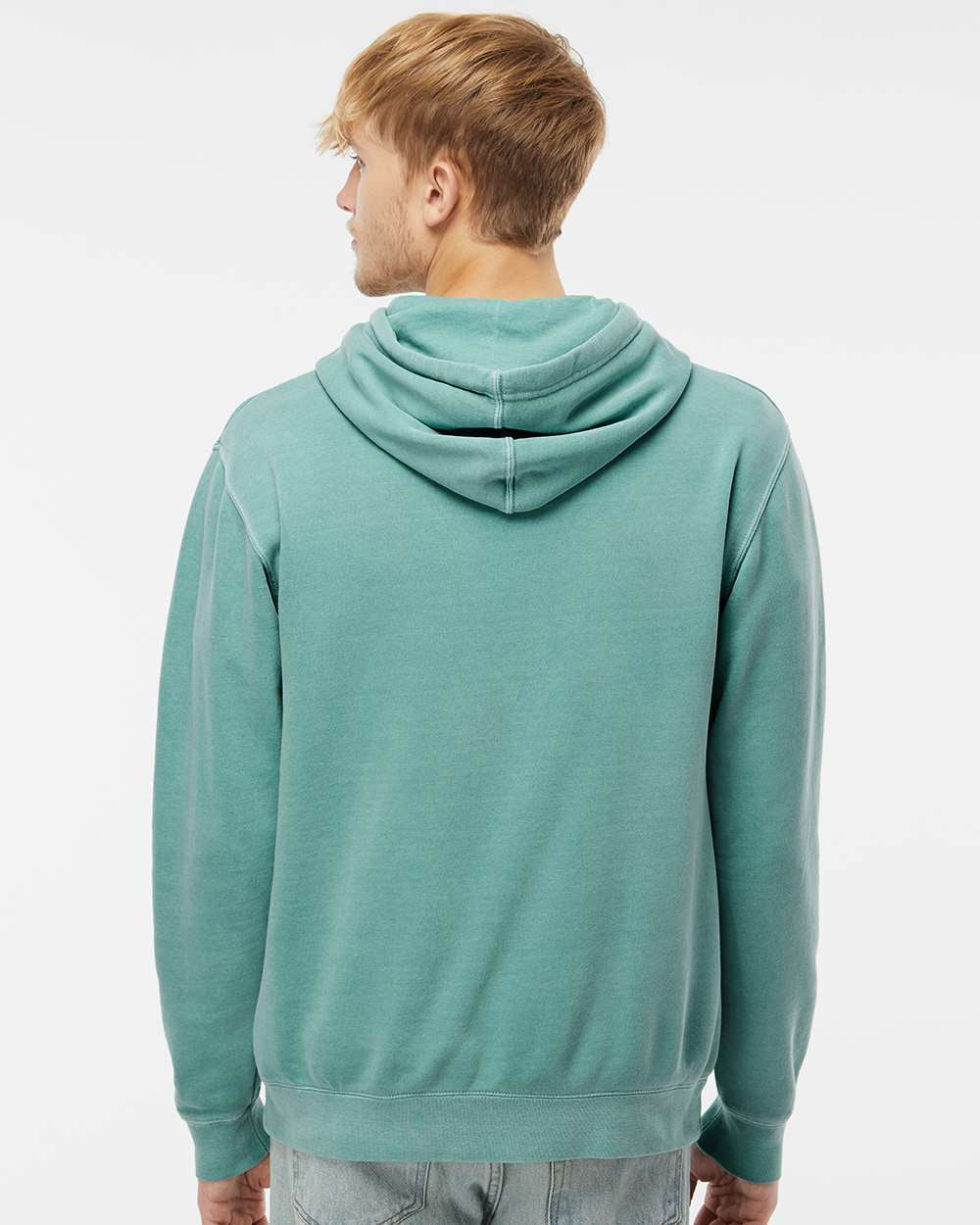 Independent Trading Company 9oz. Unisex Midweight Pigment Dye Pullover Hood in Mint — back view (2)