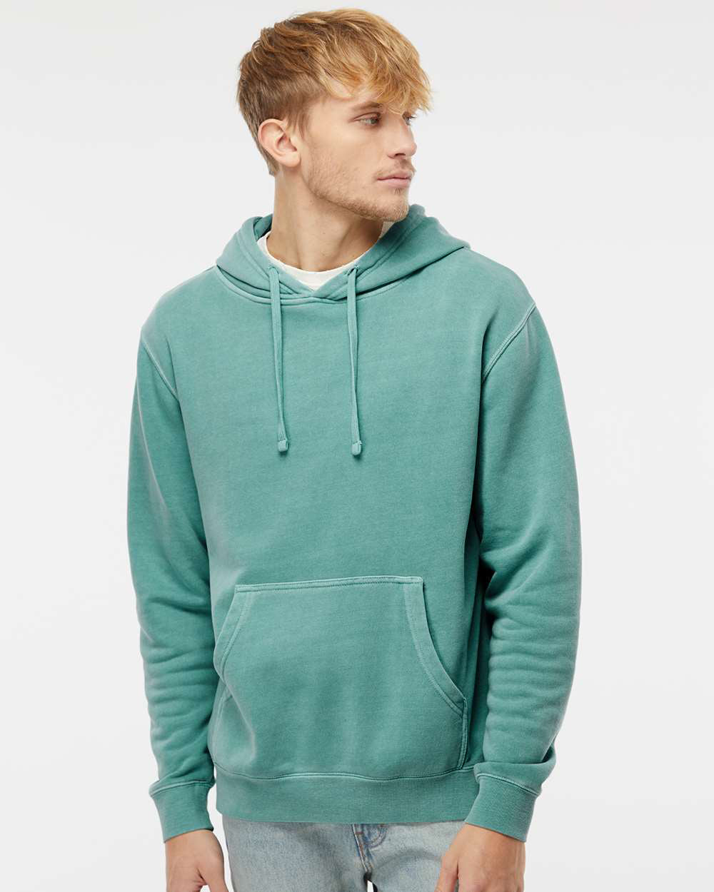 Independent Trading Company 9oz. Unisex Midweight Pigment Dye Pullover Hood in Mint — front view (2)