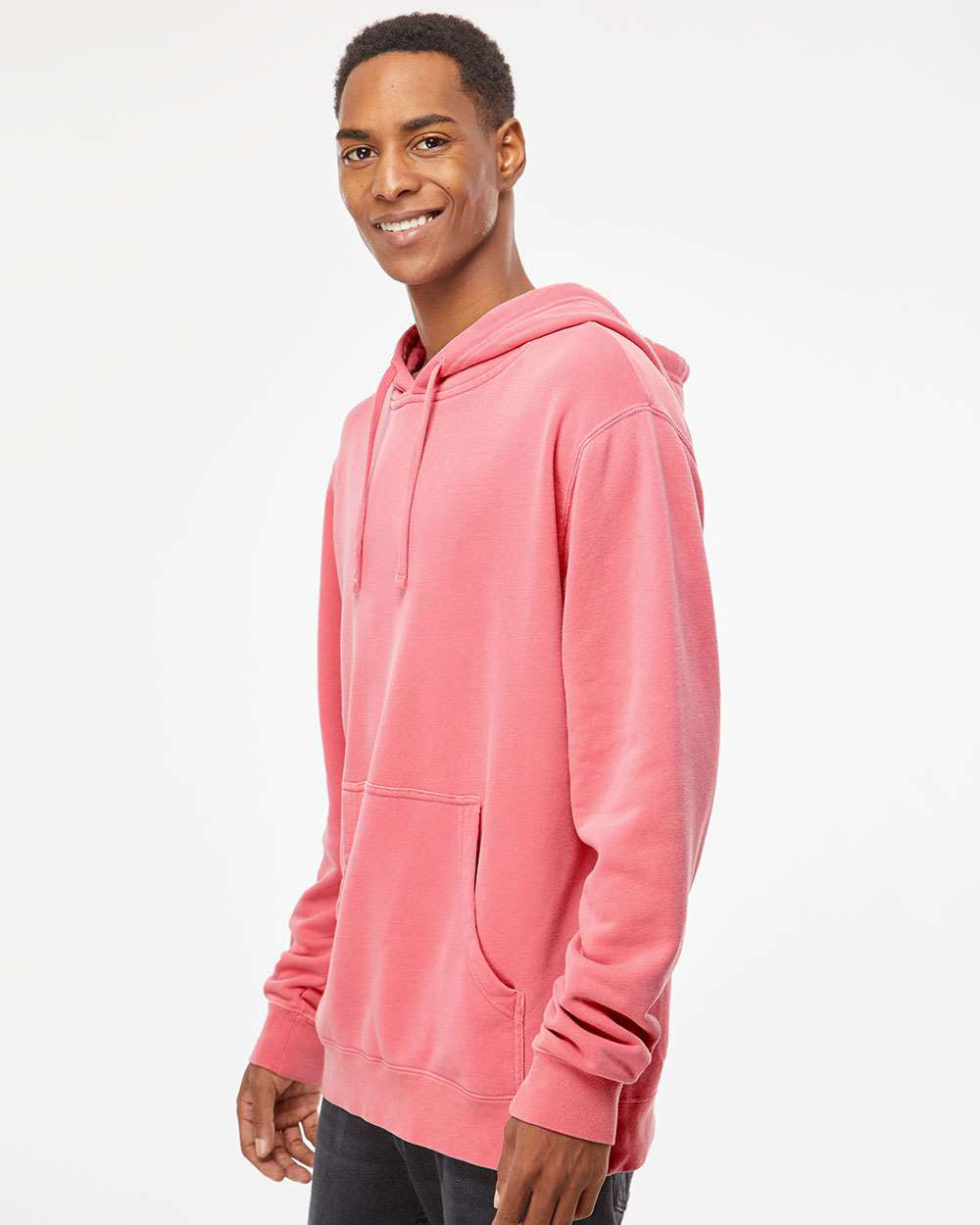 Independent Trading Company 9oz. Unisex Midweight Pigment Dye Pullover Hood in Pink — side view (2)