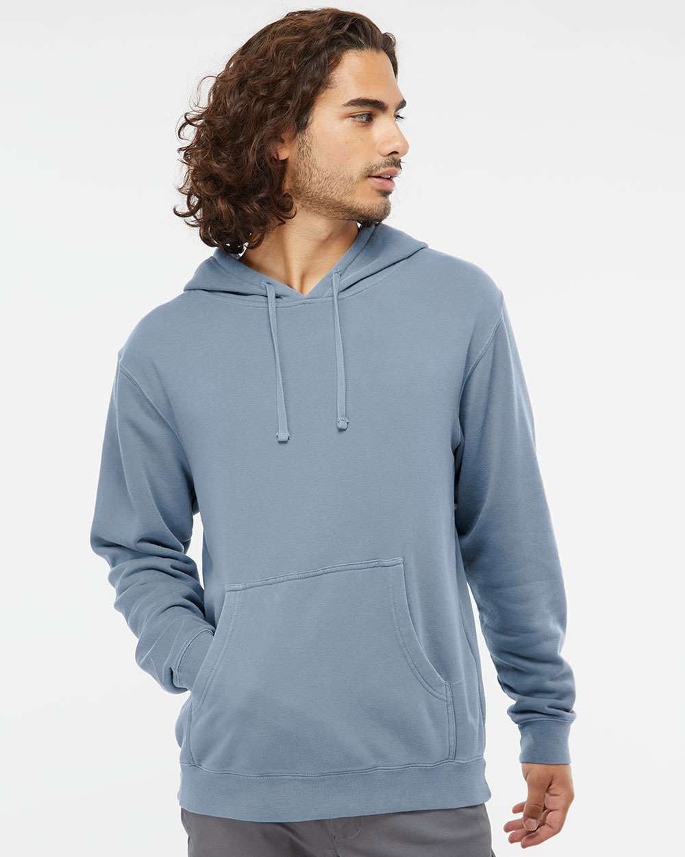 Independent Trading Company 9oz. Unisex Midweight Pigment Dye Pullover Hood in Slate Blue — front view (2)