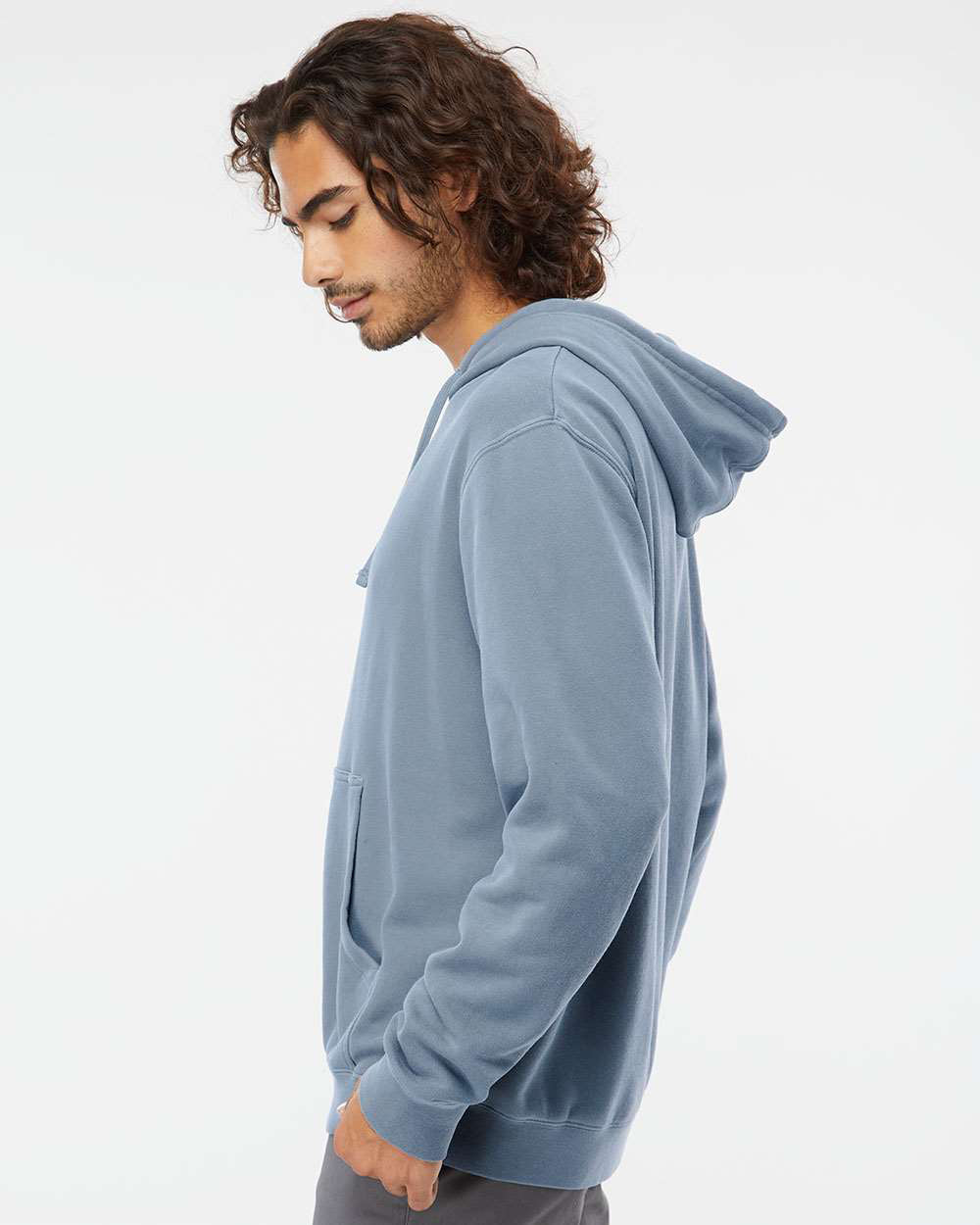 Independent Trading Company 9oz. Unisex Midweight Pigment Dye Pullover Hood in Slate Blue — side view (2)