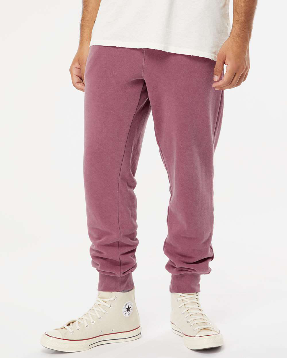 Independent Trading Company 9oz. Mens Pigment Dye Pant in Maroon — front view