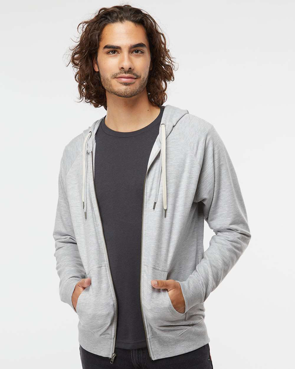 Unisex Lightweight Loopback Terry Zip Hood