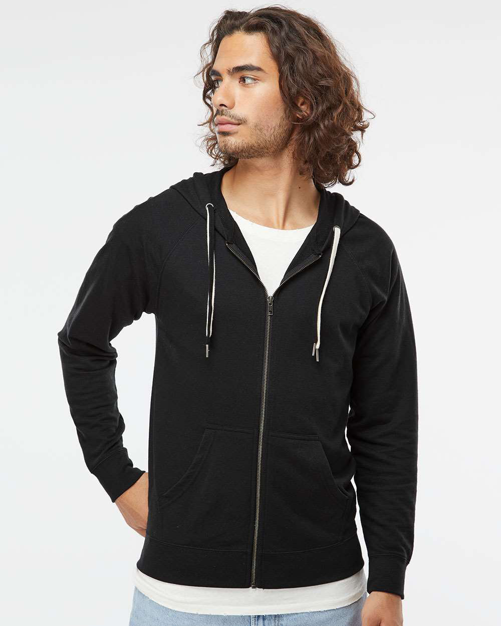 Unisex Lightweight Loopback Terry Zip Hood