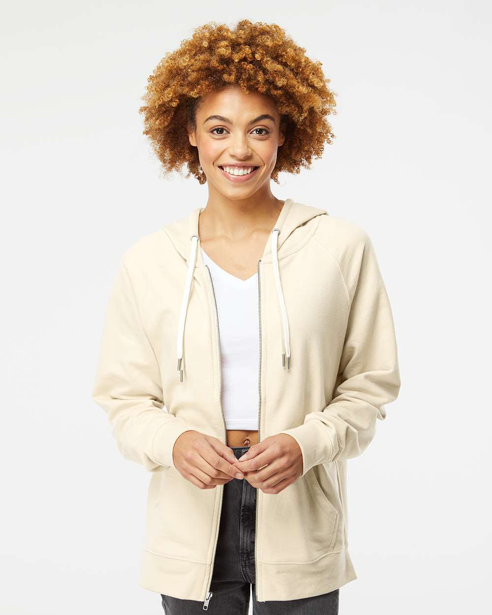 Unisex Lightweight Loopback Terry Zip Hood