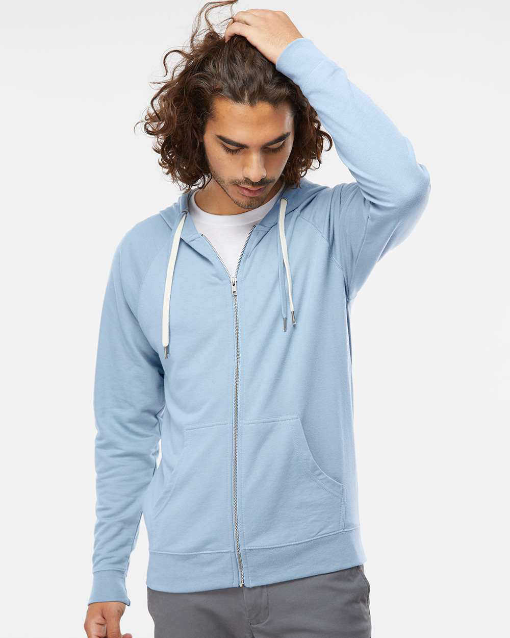 Unisex Lightweight Loopback Terry Zip Hood