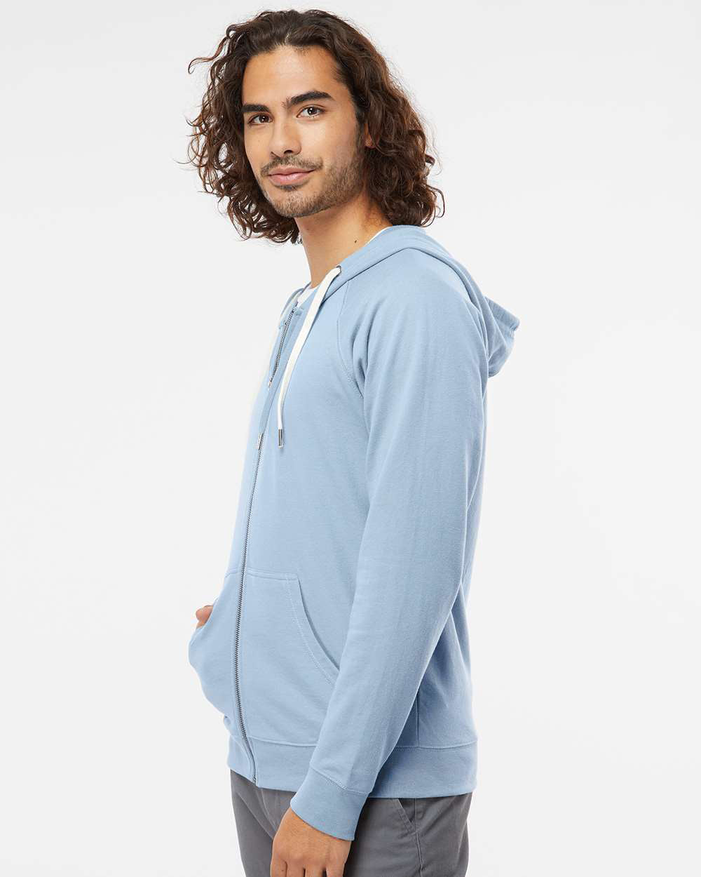 Unisex Lightweight Loopback Terry Zip Hood
