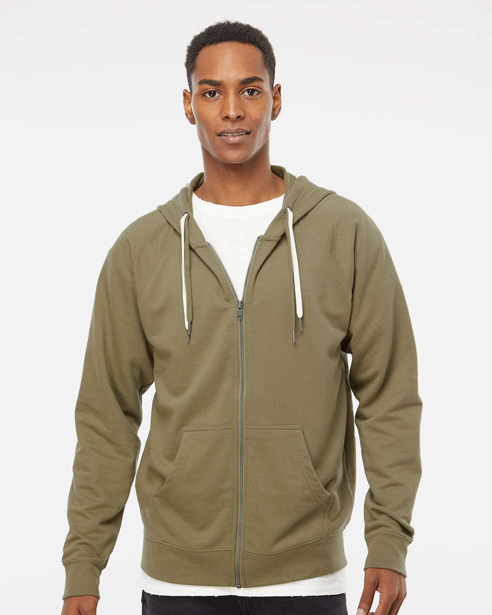 Unisex Lightweight Loopback Terry Zip Hood