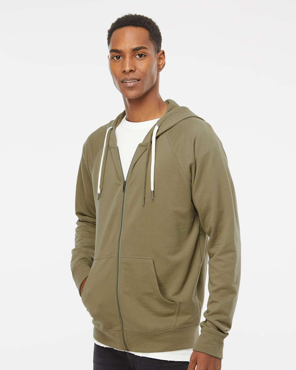 Unisex Lightweight Loopback Terry Zip Hood