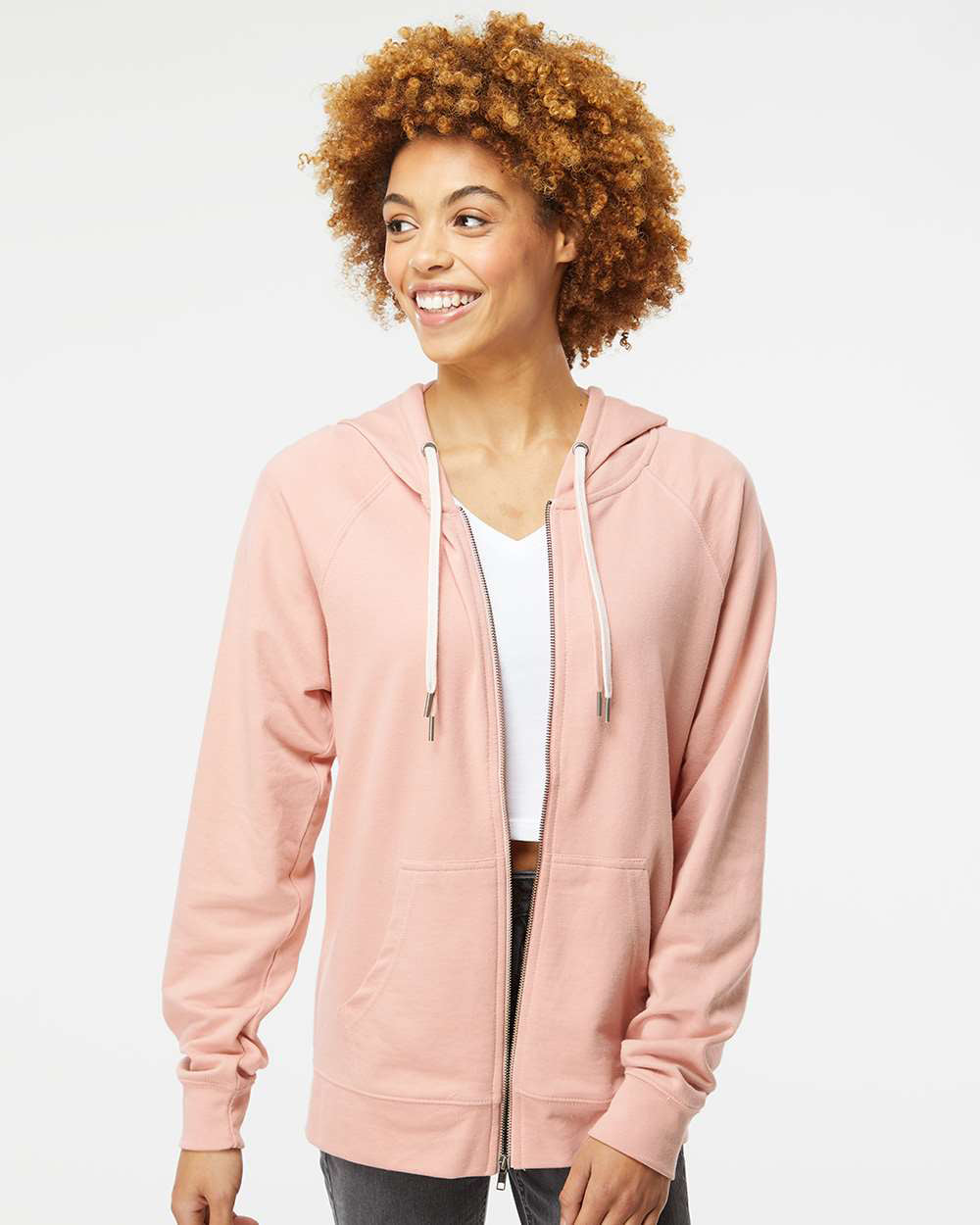 Unisex Lightweight Loopback Terry Zip Hood