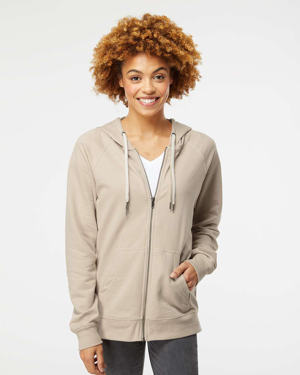 Unisex Lightweight Loopback Terry Zip Hood