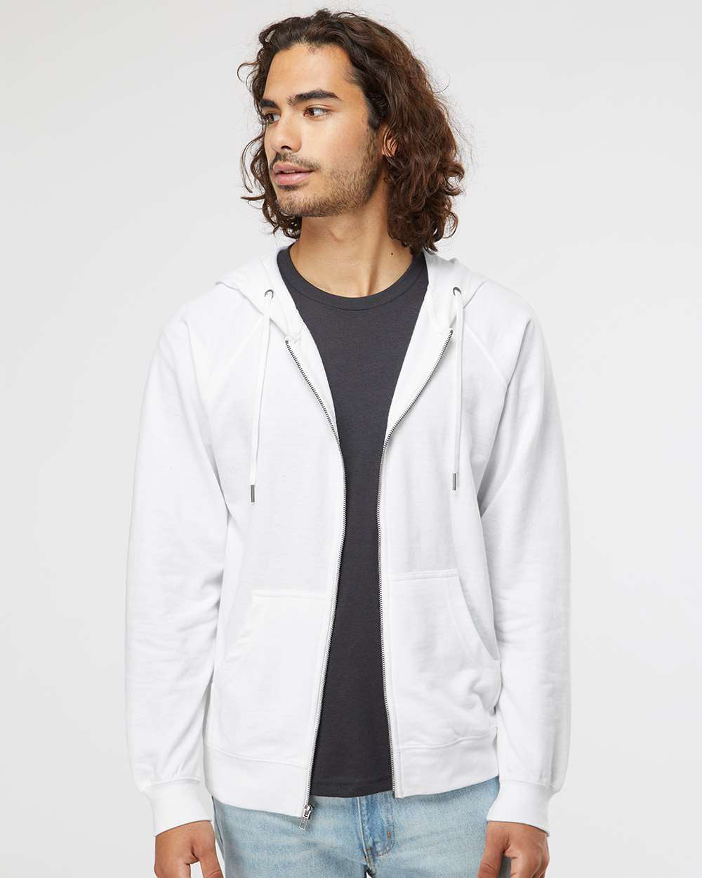 Unisex Lightweight Loopback Terry Zip Hood