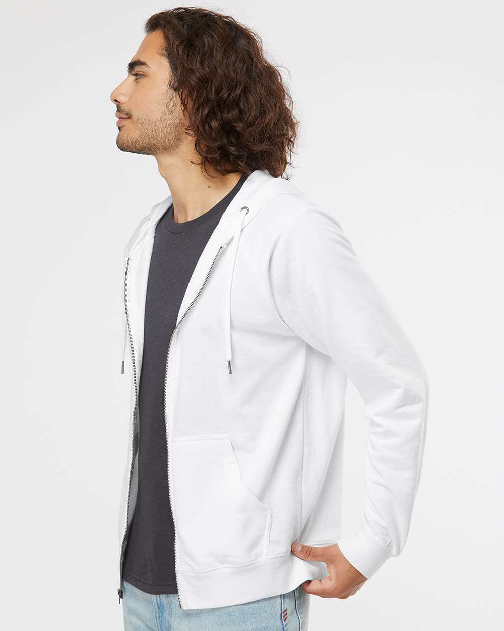 Unisex Lightweight Loopback Terry Zip Hood