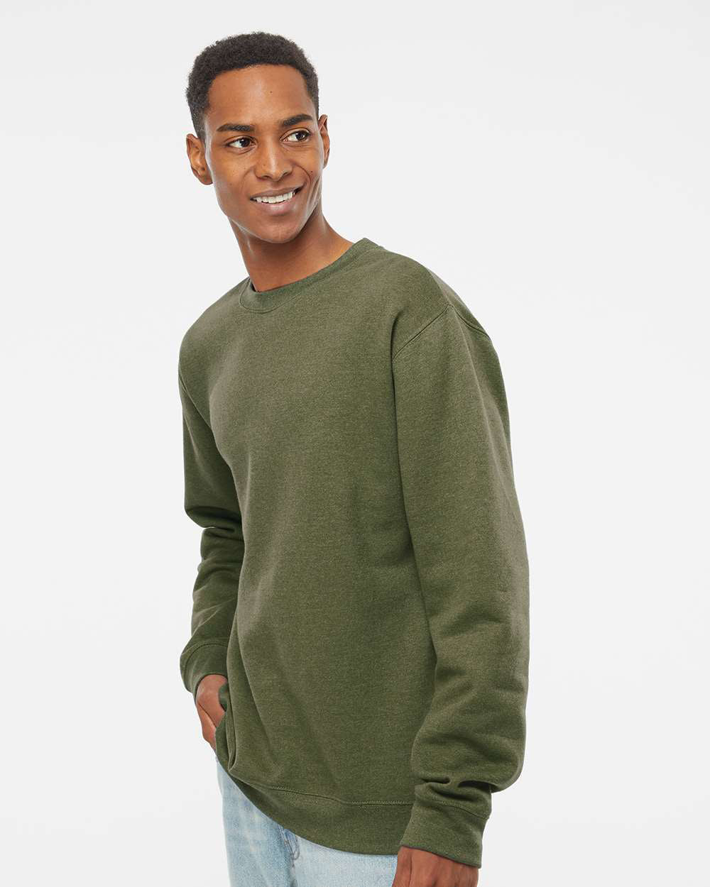 Independent Trading Company 8.5oz. Midweight Crew in Heather, crewneck — side view (3)