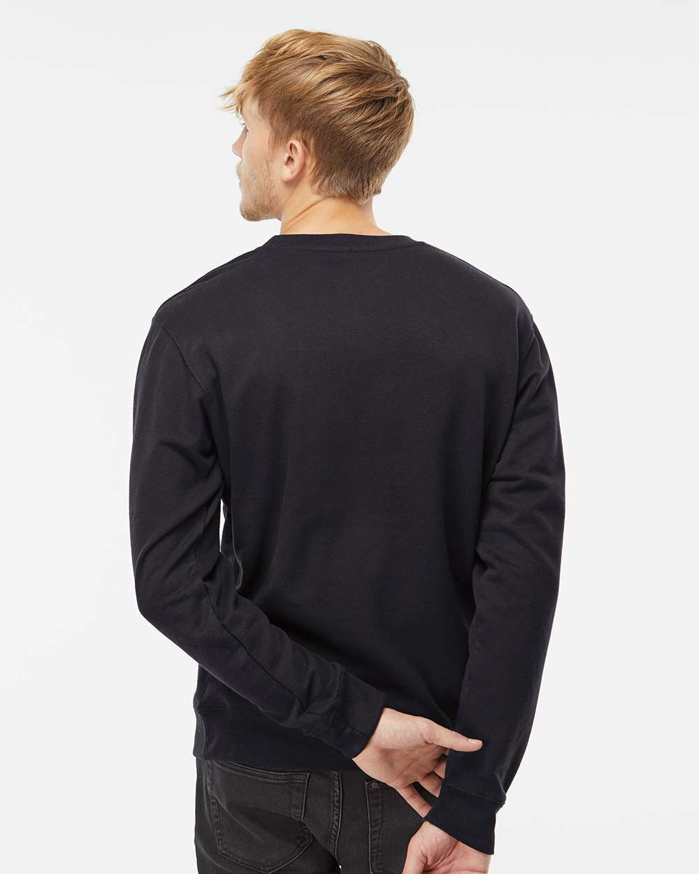 Independent Trading Company 8.5oz. Midweight Crew in Black, crewneck — back view (2)