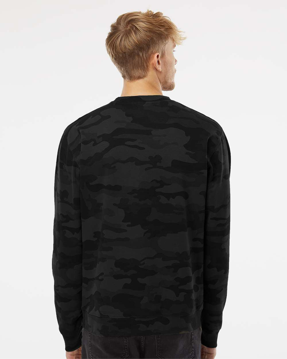 Independent Trading Company 8.5oz. Midweight Crew in Black Camo, crewneck — back view (2)