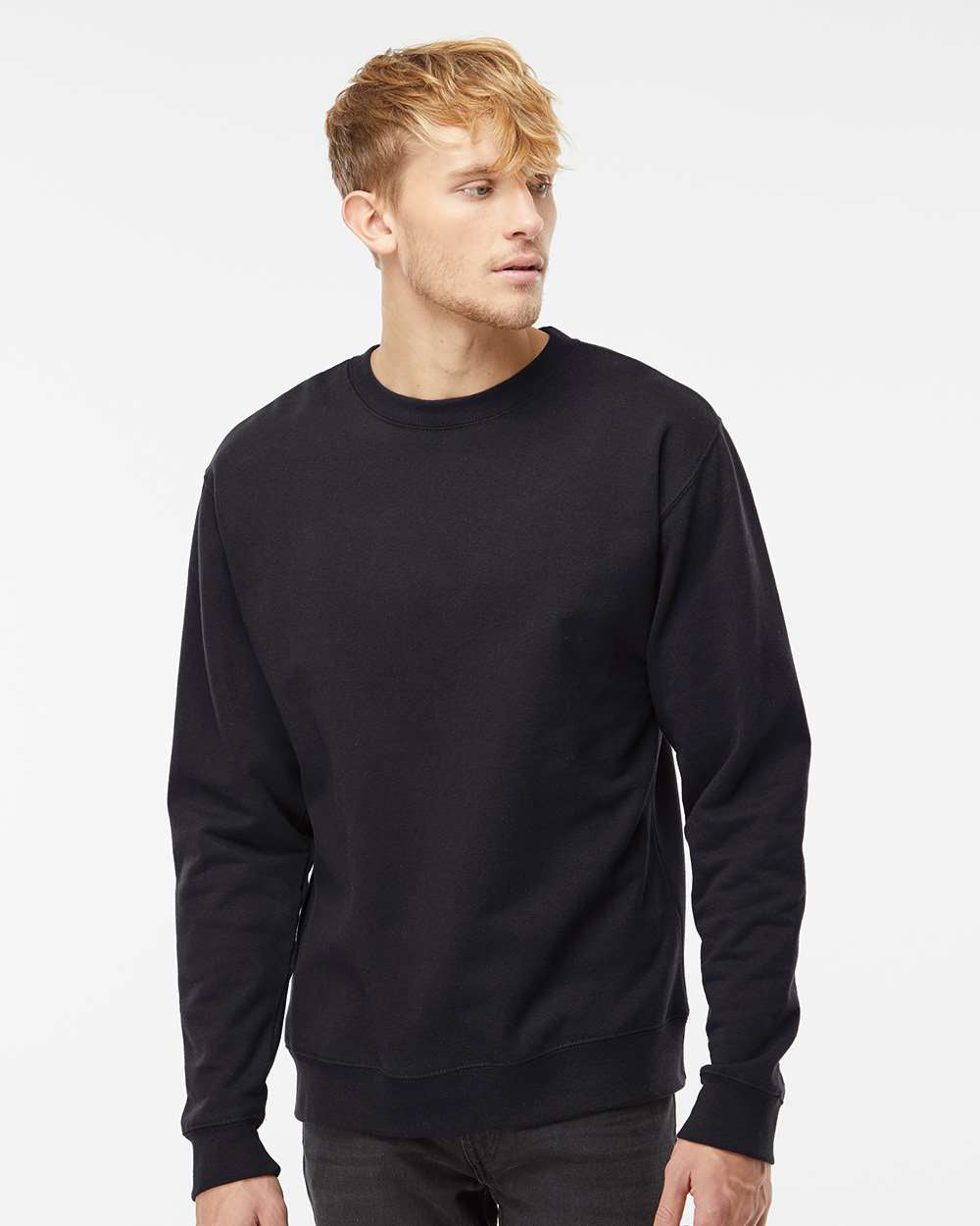 Independent Trading Company 8.5oz. Midweight Crew in Black, crewneck — front view (2)