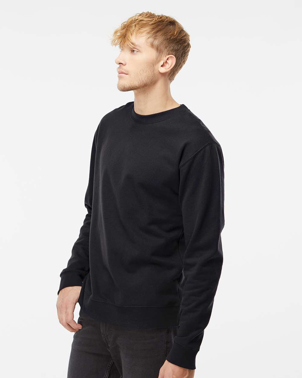 Independent Trading Company 8.5oz. Midweight Crew in Black, crewneck — side view (2)
