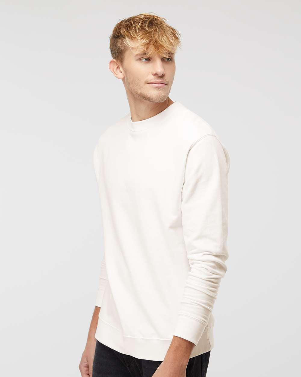 Independent Trading Company 8.5oz. Midweight Crew in Bone, crewneck — side view (2)
