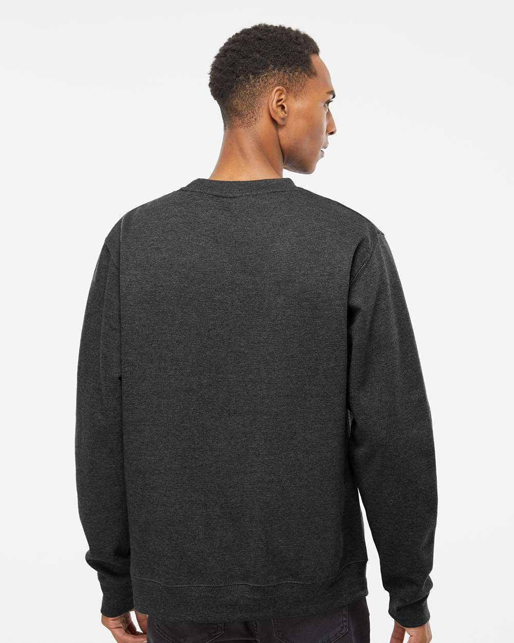 Independent Trading Company 8.5oz. Midweight Crew in Charcoal Heather, crewneck — back view (2)